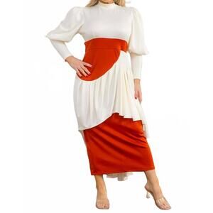 NEW KAREN T DESIGN two-tone long sleeve maxi dress in brown